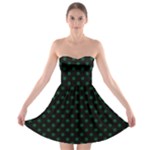 Polka Dots - Forest Green on Black Strapless Bra Top Dress
