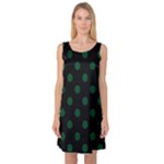 Polka Dots - Forest Green on Black Sleeveless Satin Nightdress