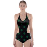 Polka Dots - Forest Green on Black Cut-Out One Piece Swimsuit