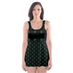 Polka Dots - Forest Green on Black Skater Dress Swimsuit