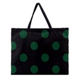 Polka Dots - Forest Green on Black Zipper Large Tote Bag