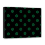 Polka Dots - Forest Green on Black Canvas 14  x 11  (Stretched)