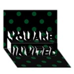 Polka Dots - Forest Green on Black YOU ARE INVITED 3D Greeting Card (7x5)