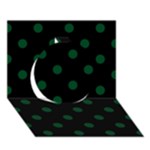 Polka Dots - Forest Green on Black Circle 3D Greeting Card (7x5)