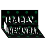 Polka Dots - Forest Green on Black Happy New Year 3D Greeting Card (8x4)