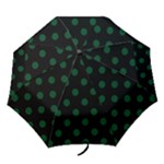 Polka Dots - Forest Green on Black Folding Umbrella