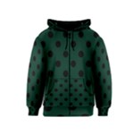 Polka Dots - Black on Deep Green Kid s Zipper Hoodie