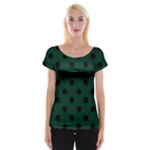 Polka Dots - Black on Deep Green Women s Cap Sleeve Top