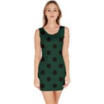 Polka Dots - Black on Deep Green Bodycon Dress
