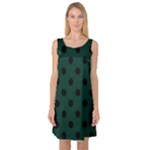 Polka Dots - Black on Deep Green Sleeveless Satin Nightdress