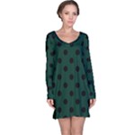 Polka Dots - Black on Deep Green Long Sleeve Nightdress