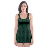 Polka Dots - Black on Deep Green Skater Dress Swimsuit