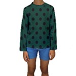 Polka Dots - Black on Deep Green Kid s Long Sleeve Swimwear