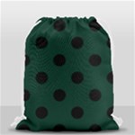 Polka Dots - Black on Deep Green Drawstring Bag (Small)