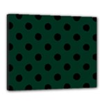 Polka Dots - Black on Deep Green Canvas 20  x 16  (Stretched)
