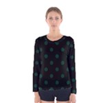 Polka Dots - Deep Green on Black Women s Long Sleeve T-shirt