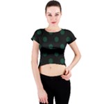 Polka Dots - Deep Green on Black Crew Neck Crop Top