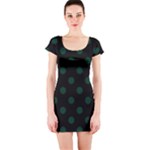 Polka Dots - Deep Green on Black Short Sleeve Bodycon Dress