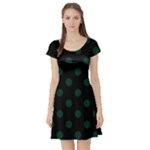 Polka Dots - Deep Green on Black Short Sleeve Skater Dress