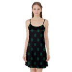 Polka Dots - Deep Green on Black Satin Night Slip