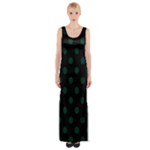 Polka Dots - Deep Green on Black Maxi Thigh Split Dress