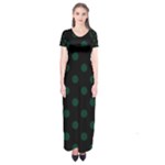 Polka Dots - Deep Green on Black Short Sleeve Maxi Dress