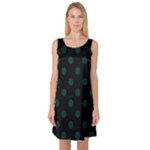 Polka Dots - Deep Green on Black Sleeveless Satin Nightdress