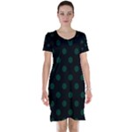 Polka Dots - Deep Green on Black Short Sleeve Nightdress