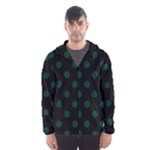 Polka Dots - Deep Green on Black Hooded Wind Breaker (Men)