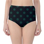 Polka Dots - Deep Green on Black High-Waist Bikini Bottoms