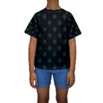 Polka Dots - Deep Green on Black Kid s Short Sleeve Swimwear