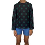 Polka Dots - Deep Green on Black Kid s Long Sleeve Swimwear