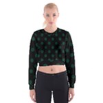 Polka Dots - Deep Green on Black Women s Cropped Sweatshirt