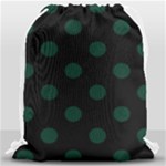 Polka Dots - Deep Green on Black Drawstring Bag (Large)