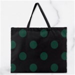 Polka Dots - Deep Green on Black Zipper Large Tote Bag