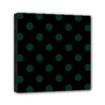 Polka Dots - Deep Green on Black Mini Canvas 6  x 6  (Stretched)