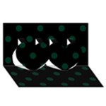 Polka Dots - Deep Green on Black Twin Hearts 3D Greeting Card (8x4)