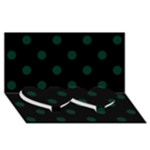 Polka Dots - Deep Green on Black Twin Heart Bottom 3D Greeting Card (8x4)