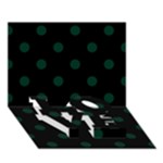 Polka Dots - Deep Green on Black LOVE Bottom 3D Greeting Card (7x5)