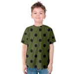 Polka Dots - Black on Army Green Kid s Cotton Tee