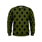 Polka Dots - Black on Army Green Kid s Sweatshirt