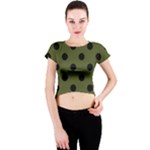 Polka Dots - Black on Army Green Crew Neck Crop Top