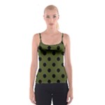 Polka Dots - Black on Army Green Spaghetti Strap Top