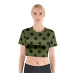 Polka Dots - Black on Army Green Cotton Crop Top
