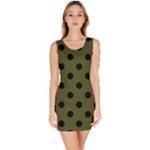 Polka Dots - Black on Army Green Bodycon Dress