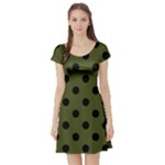Polka Dots - Black on Army Green Short Sleeve Skater Dress