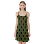Polka Dots - Black on Army Green Satin Night Slip