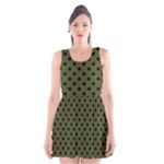 Polka Dots - Black on Army Green Scoop Neck Skater Dress