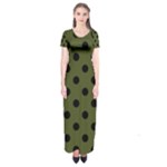 Polka Dots - Black on Army Green Short Sleeve Maxi Dress