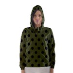 Polka Dots - Black on Army Green Hooded Wind Breaker (Women)